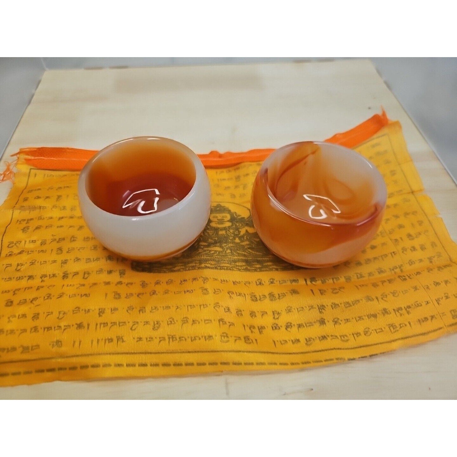 2Pcs Manmade Art Agate Carnelian Quartz Crystal Tea Cup Carving Healing