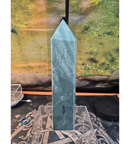 5.04lbs 11.5in Tall Green Jasper Crystal Point Tower Healing