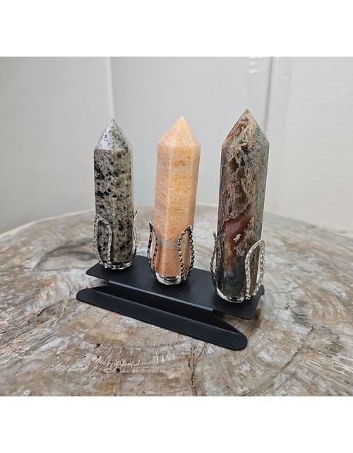 Load image into Gallery viewer, 313g 3Pcs A Set Of Natural Quartz Crystal Jasper Point Tower Polished W/STAND
