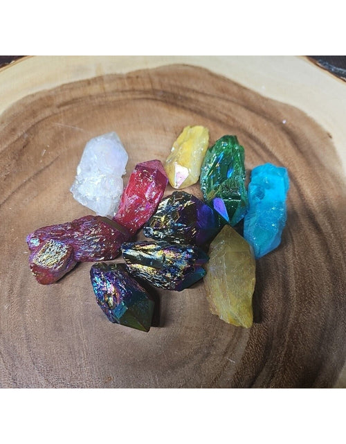Load image into Gallery viewer, 10Pcs .68lbs Rainbow Aqua Aura Quartz Crystal Points Titanium Coating B1
