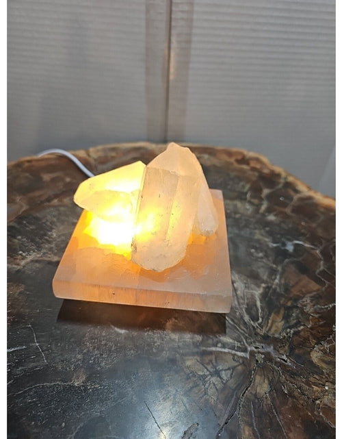 Load image into Gallery viewer, 1.24lb Satin spar recharging plate W/ 3pcs Huge Quartz Crystals &amp; Led Light
