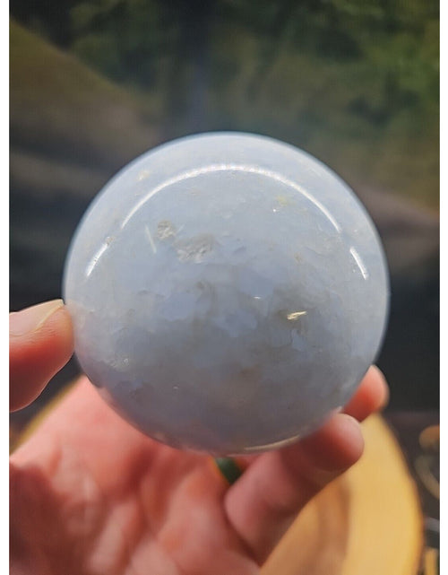 Load image into Gallery viewer, 1.29lbs Baby Blue Celestite Quartz Crystal Sphere W/Stand 74mm
