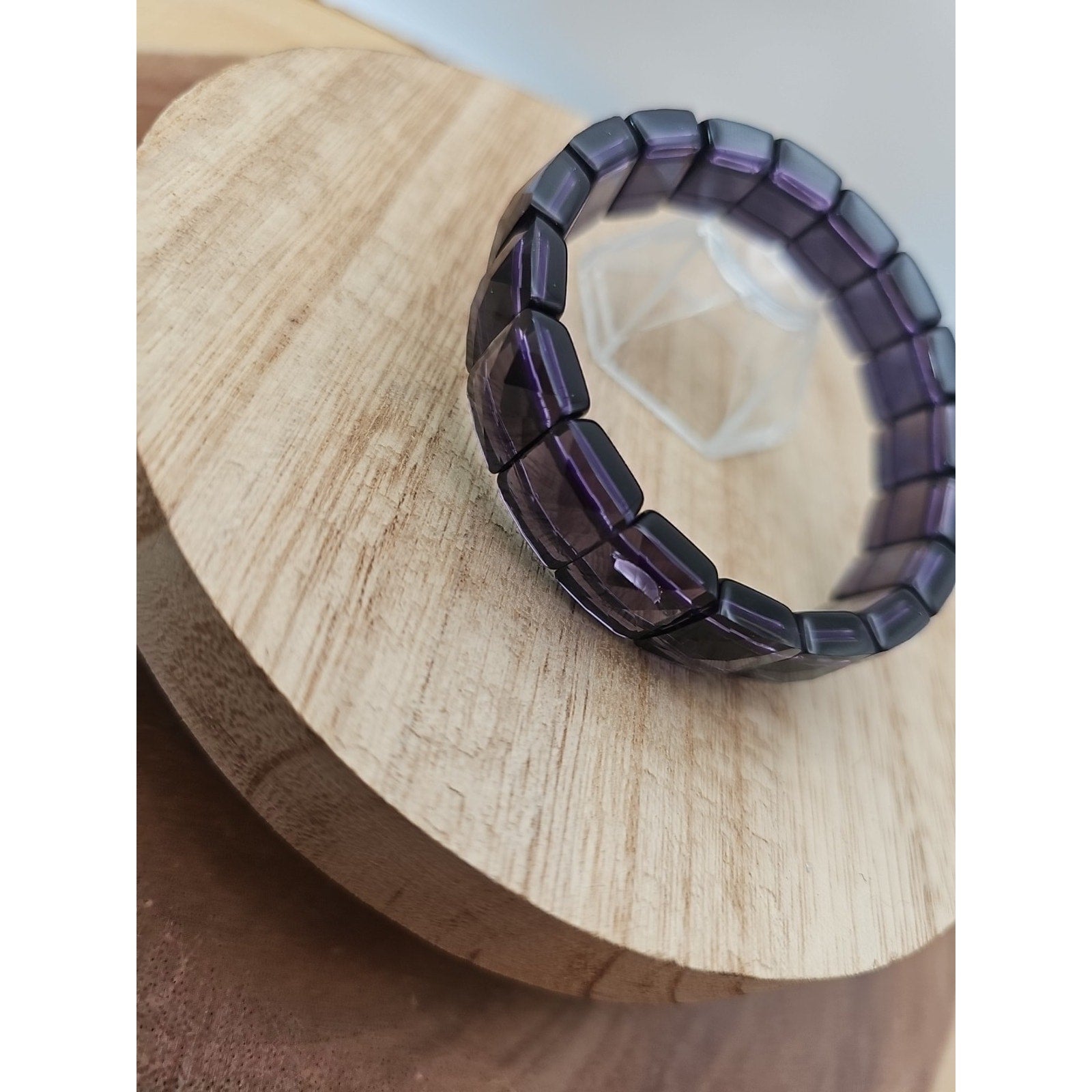 35.4g Natural Dream Purple Amethyst And Agate Crystal Bangle Bracelet Handmade