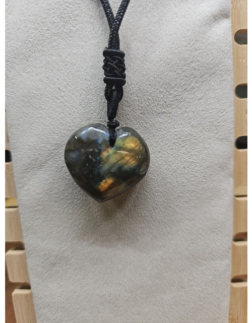 Load image into Gallery viewer, Labradorite Cord Necklace Healing/Protection Heart
