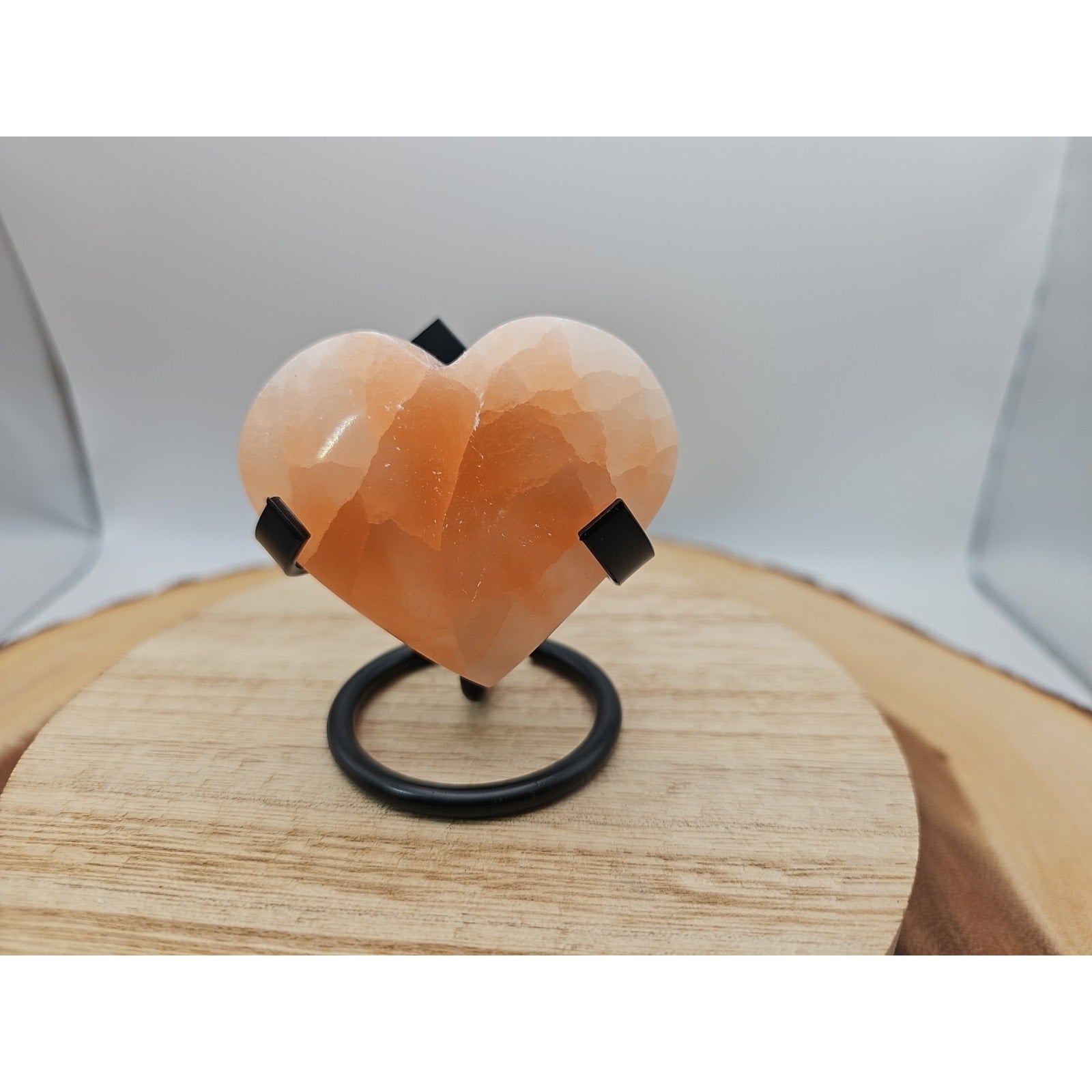 Peach Selenite Palm Stone W/stand 1each