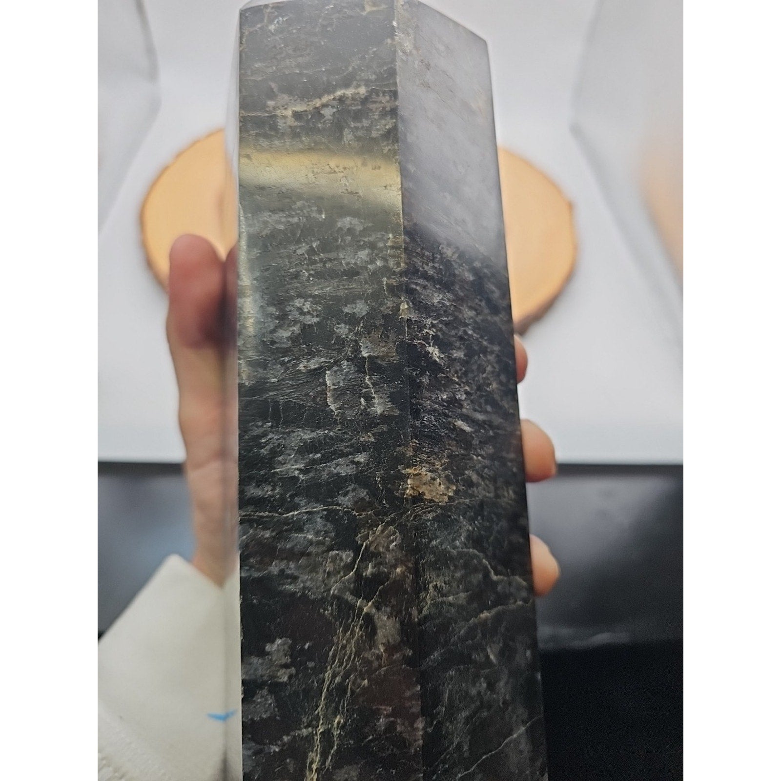 8.23lb Arfvedsonite Garnet Blue Flashes Crystal Point Tower Polished