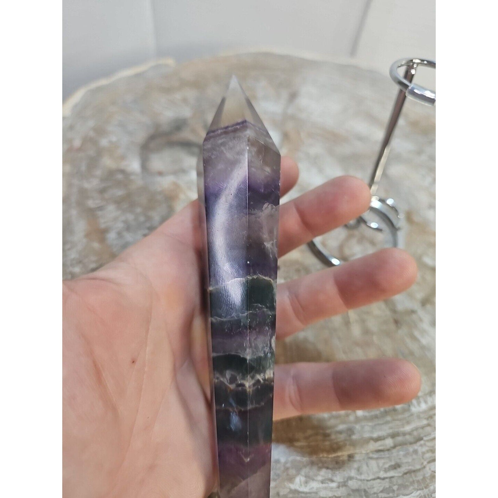 255g Fluorite crystal scepter 7in Long W/STAND