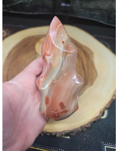 Load image into Gallery viewer, 1.15LB 1Pcs Natural Polychrome Ocean Jasper Crystal Flame Point Carved Healing
