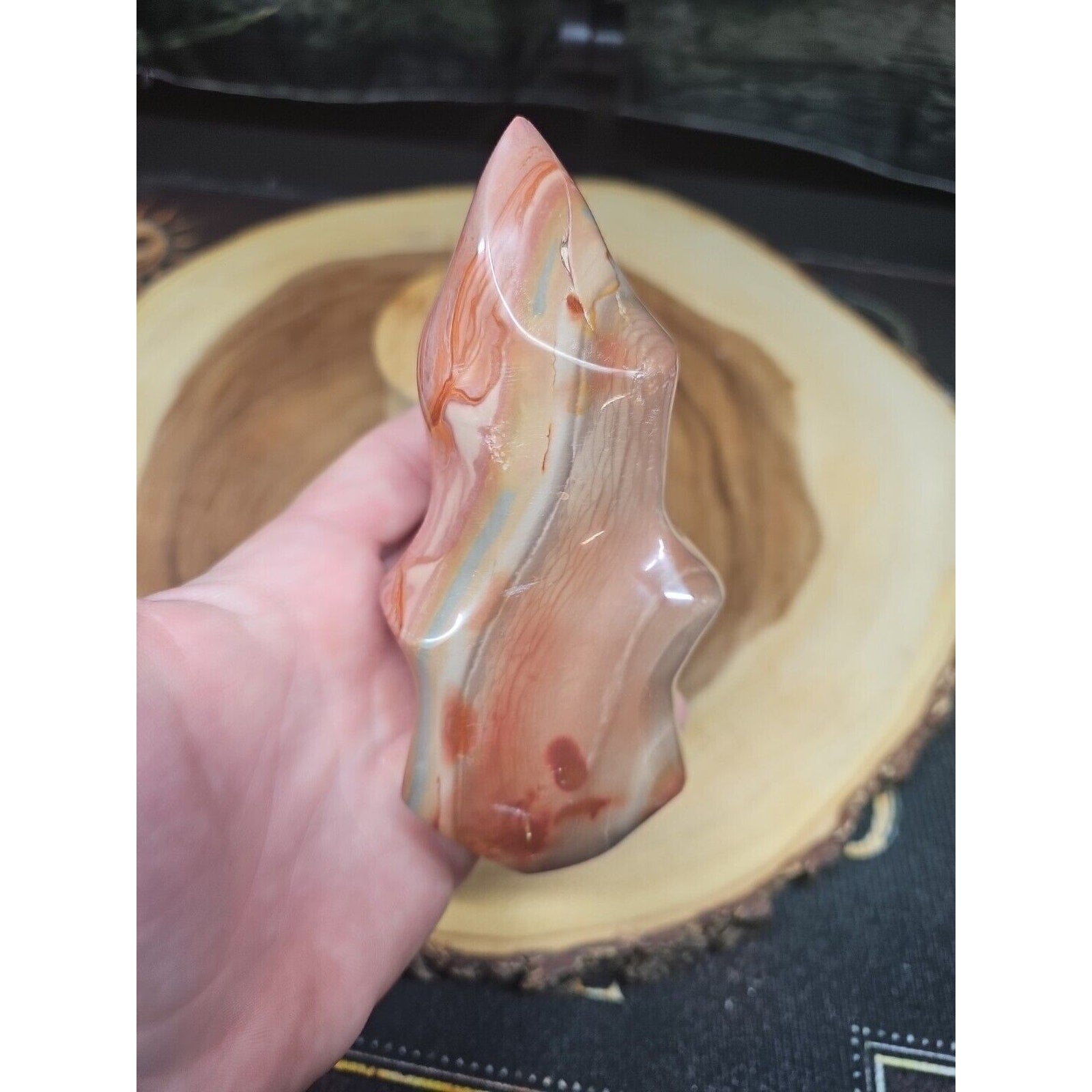 1.15LB 1Pcs Natural Polychrome Ocean Jasper Crystal Flame Point Carved Healing