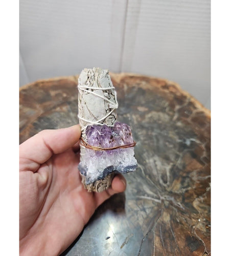 Sage wrapped crystal W/ Huge Amethyst Quartz Healing