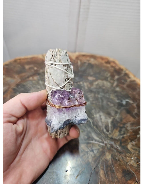 Load image into Gallery viewer, Sage wrapped crystal W/ Huge Amethyst Quartz Healing
