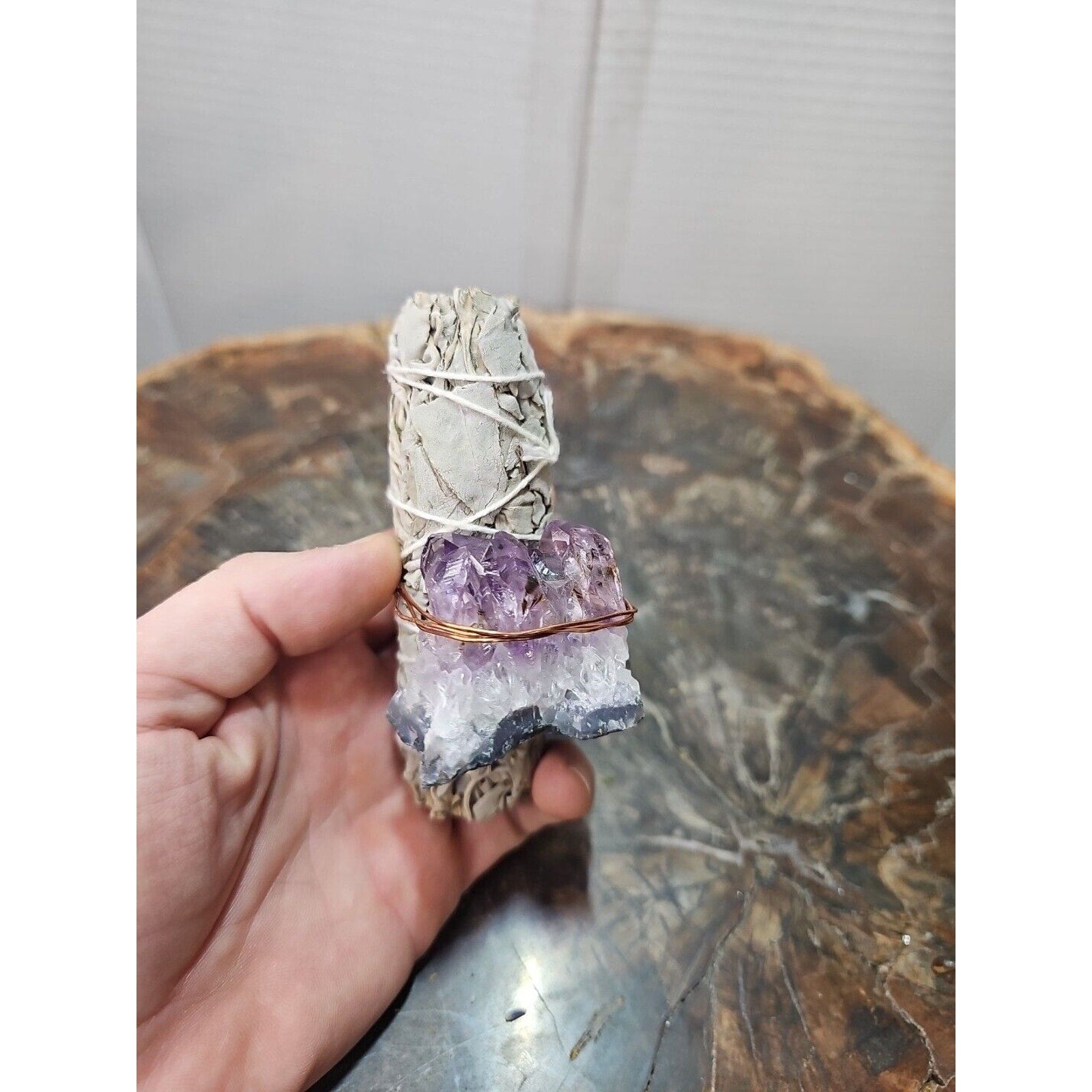 Sage wrapped crystal W/ Huge Amethyst Quartz Healing