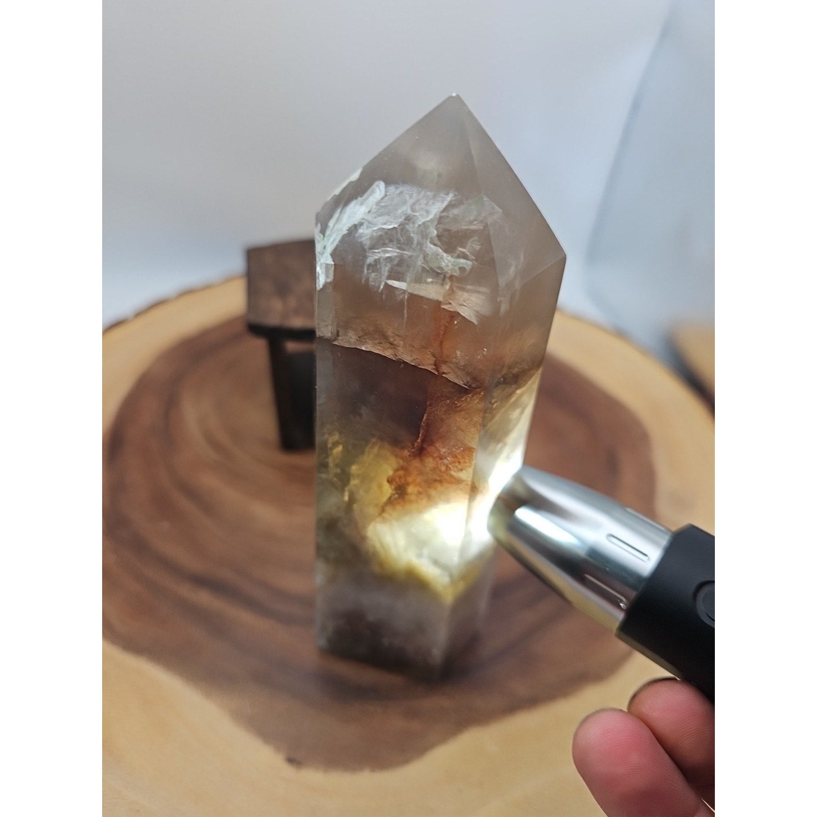 1.95lb Fluorite Quartz Crystal Point W/Stand