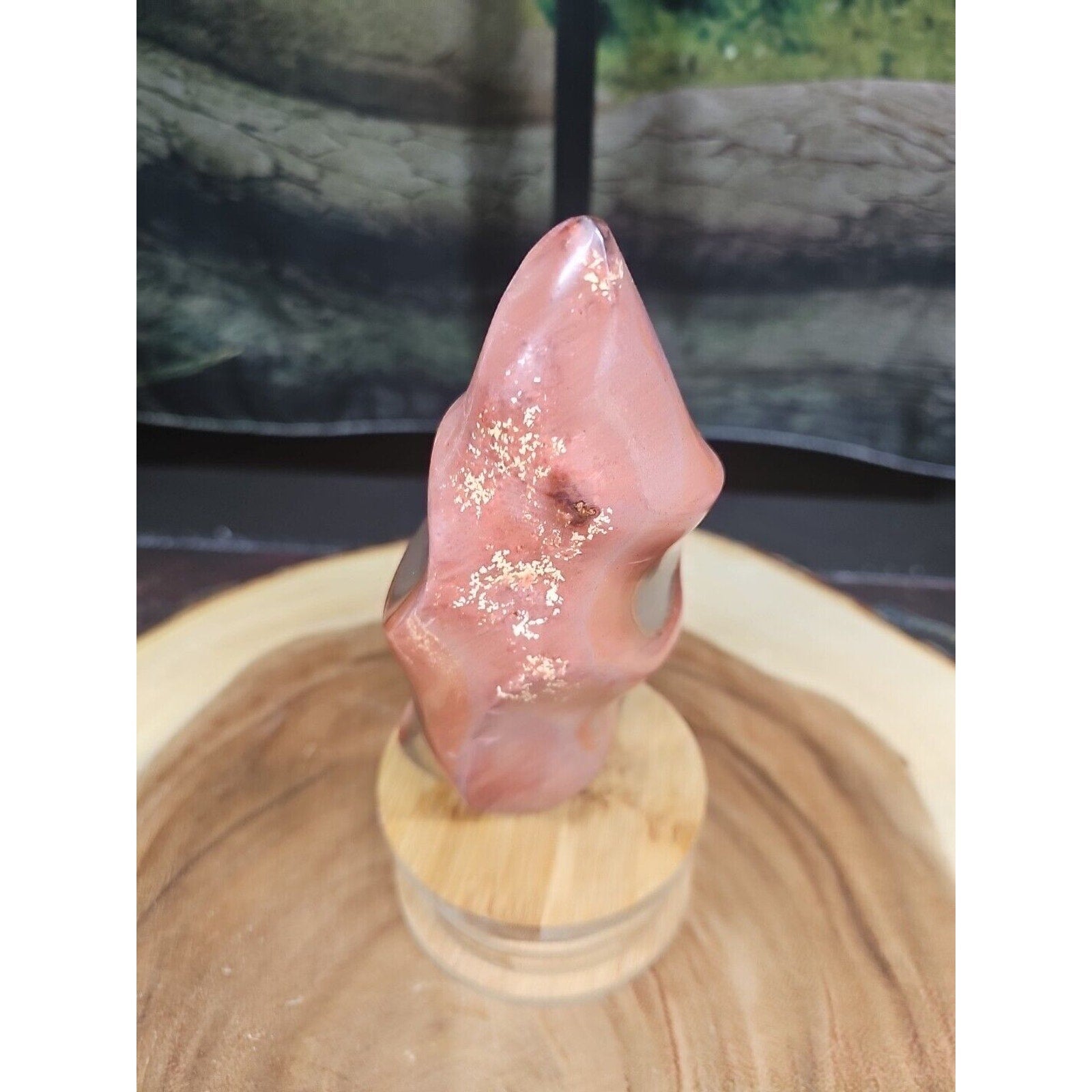 1.25LB 1Pcs Natural Polychrome Ocean Jasper Crystal Flame Point Carved Healing