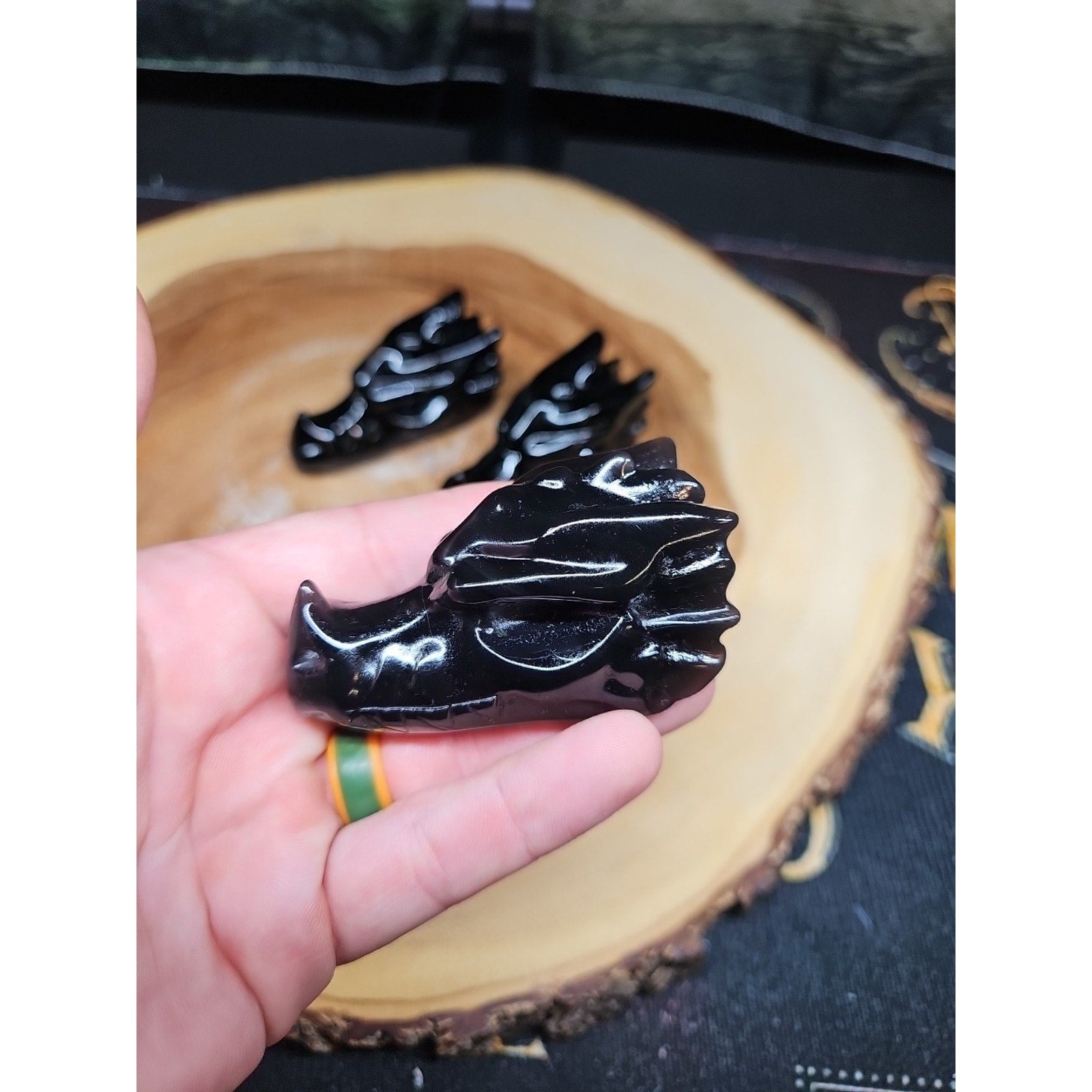 1 Each Natural Black Obsidian Quartz Crystal Dragon Head Carving 102grams 7-8cm