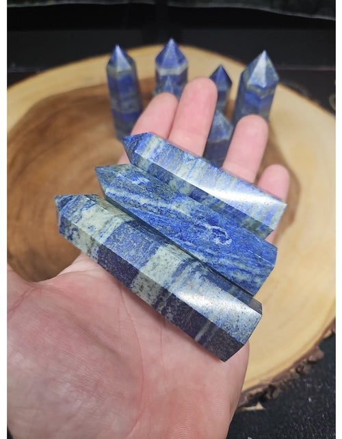 Load image into Gallery viewer, 1 Each Natural Blue Lapis Lazuli &amp; Pyrite Crystal Point Tower Brazil Rare
