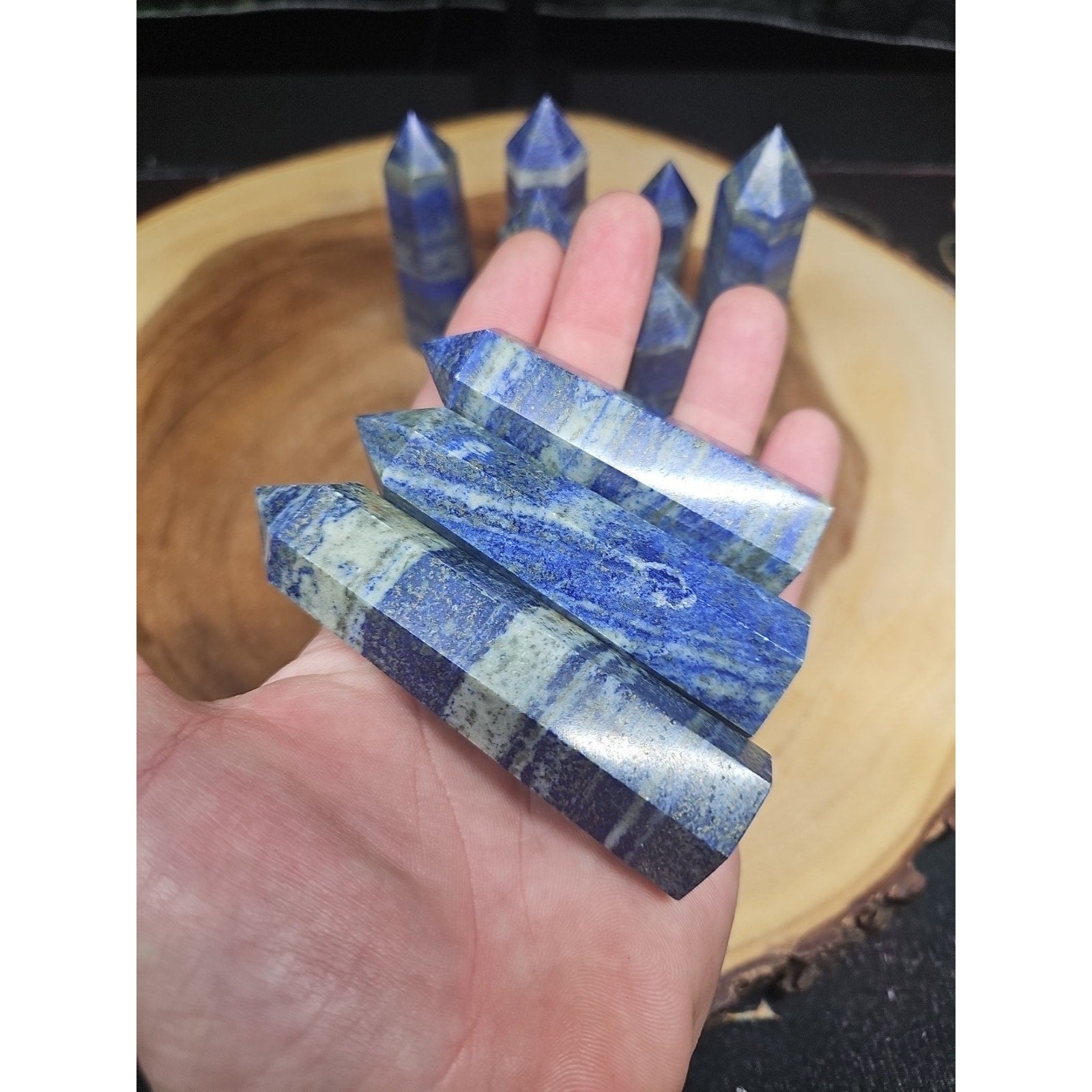 1 Each Natural Blue Lapis Lazuli & Pyrite Crystal Point Tower Brazil Rare