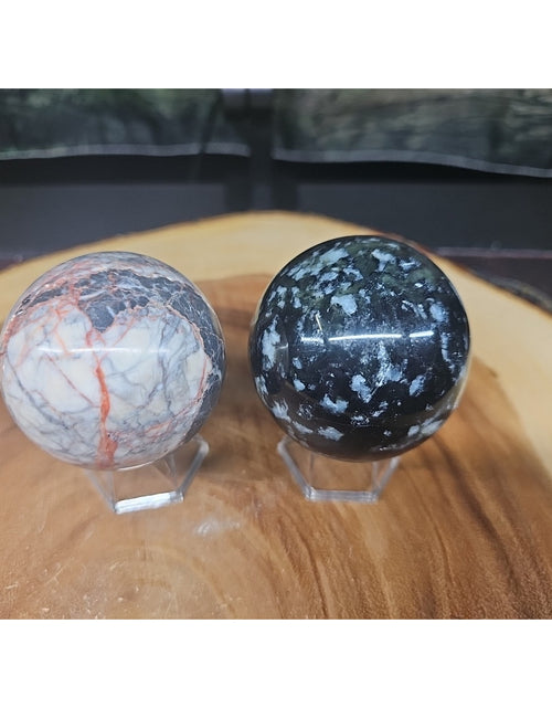 Load image into Gallery viewer, 2Pcs A Set Of Natural Quartz Crystal Jasper Sphere Ball Polished 50-60mm &amp;stand
