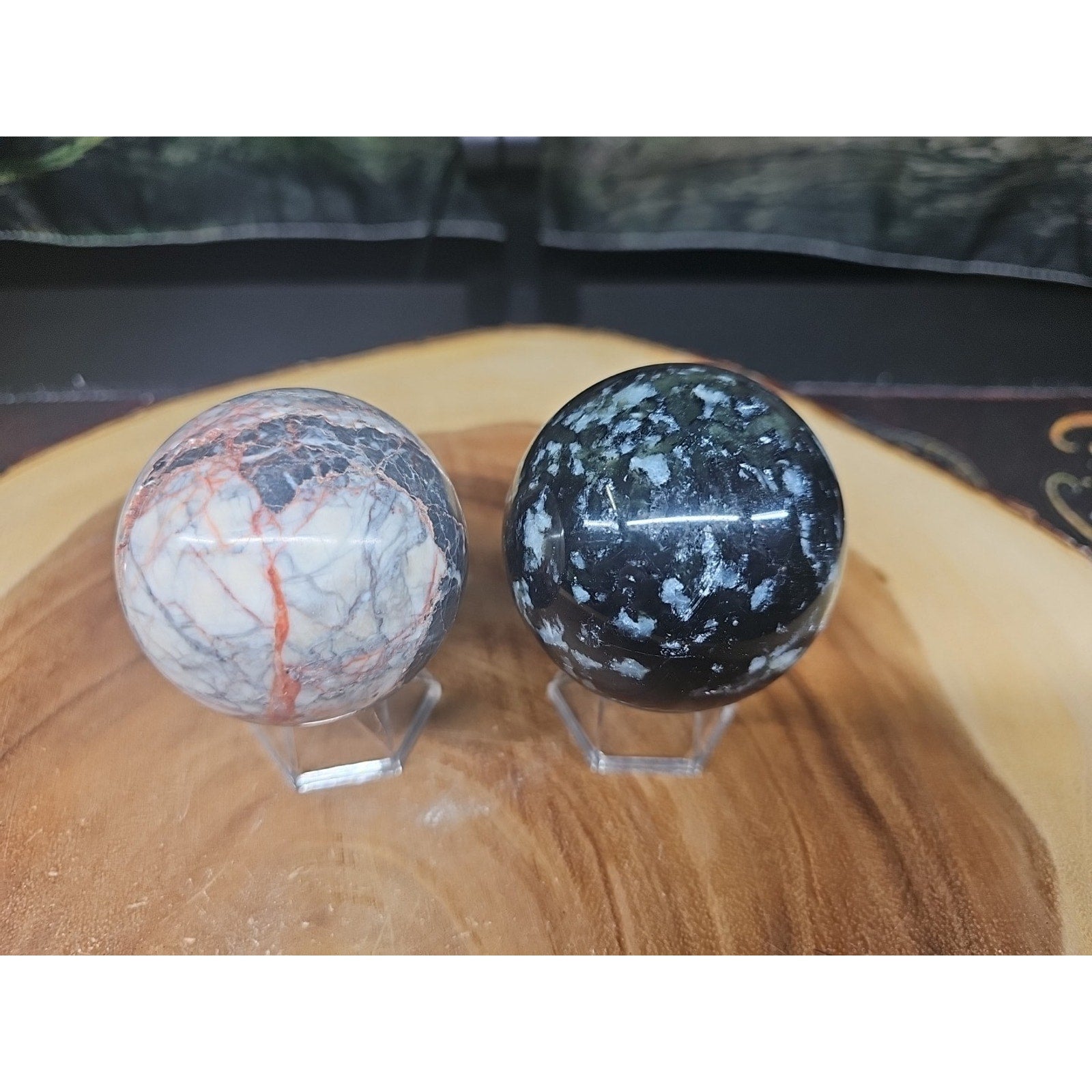 2Pcs A Set Of Natural Quartz Crystal Jasper Sphere Ball Polished 50-60mm &stand
