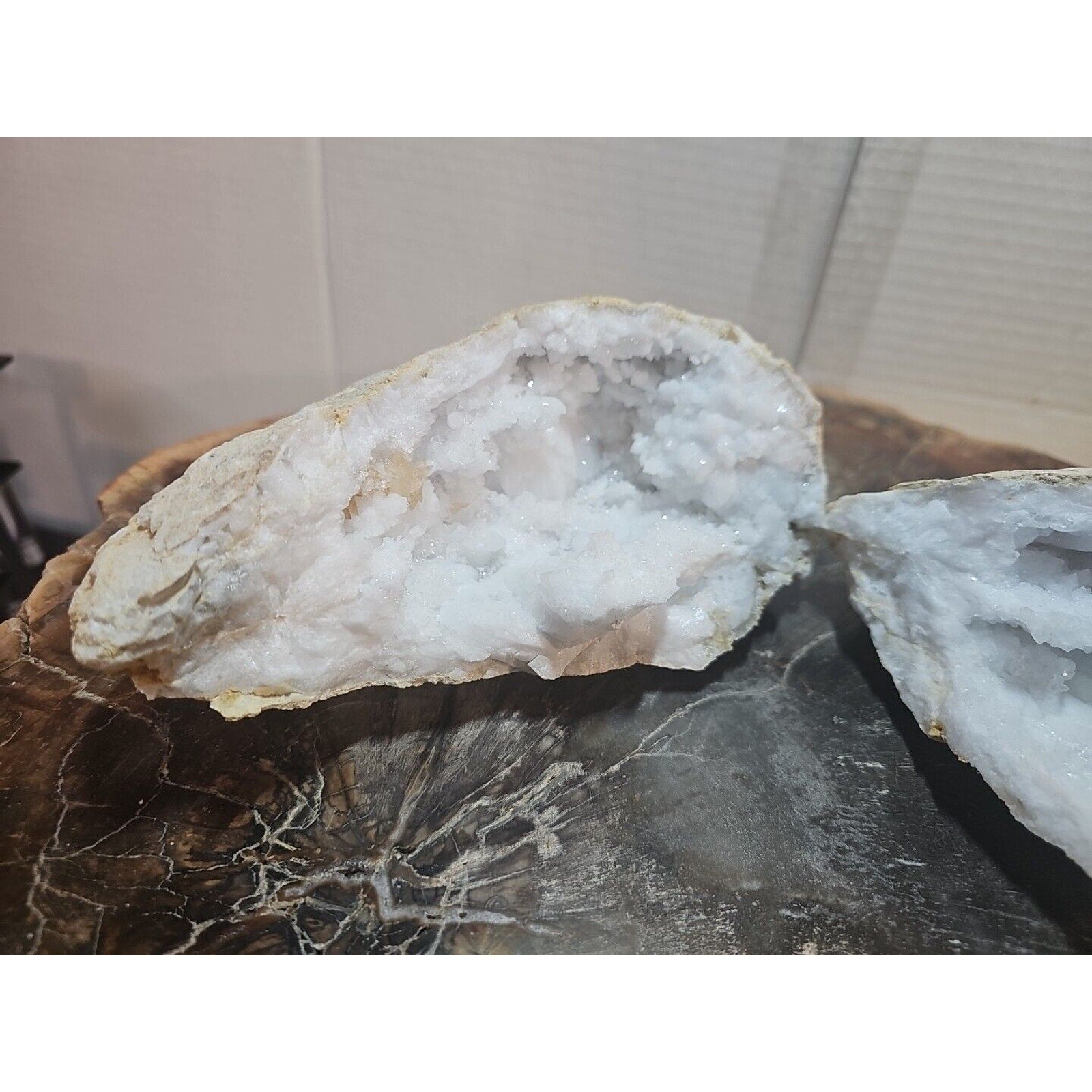 3.88lbs Large Pair Geode Crystal Moroccan Quartz W /Stand