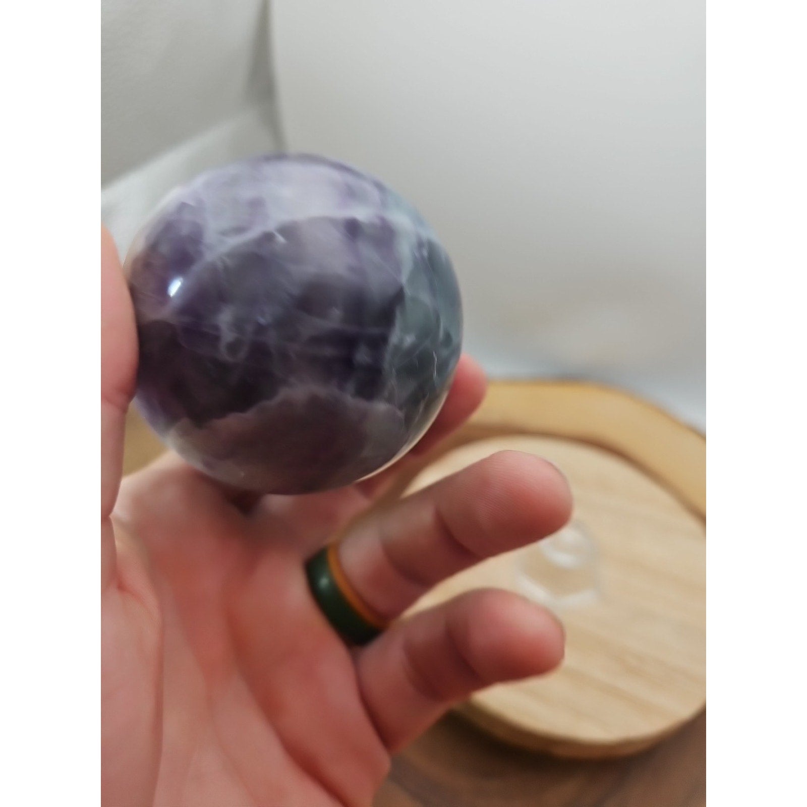 1.09lb Natural Rainbow Fluorite Quartz Crystal Sphere Ball Polished