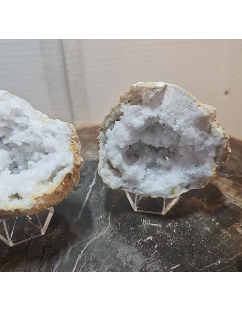 Load image into Gallery viewer, 1.18lbs Pair Geode Crystal Moroccan Quartz W /Stands
