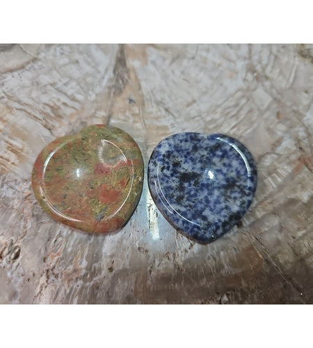 2Pcs Natural Unakite Epidote Jasper Crystal Love Heart Decompression Stone