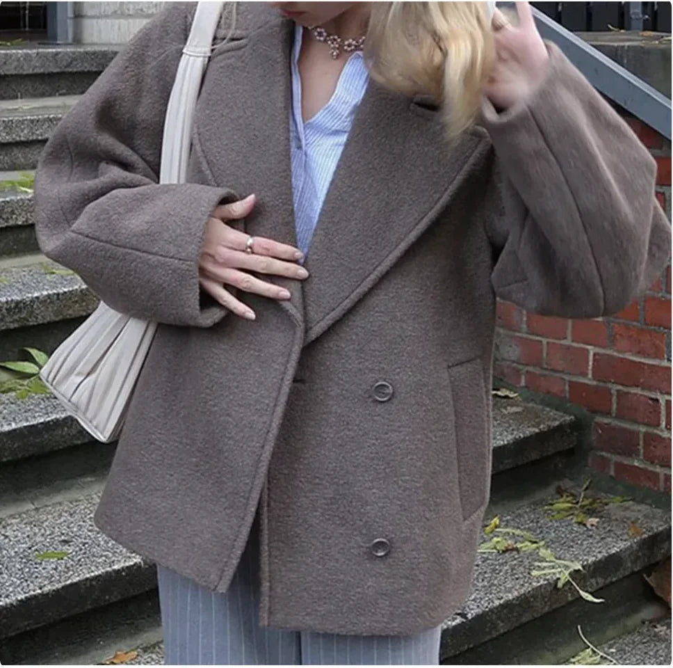 Double-Breasted Short Wool Coat