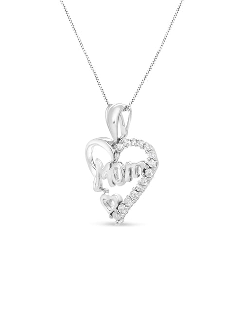 Load image into Gallery viewer, .925 Sterling Silver 1/4 Cttw Round Diamond &quot;Mom&quot; Openwork Heart Pendant 18&quot; Necklace (I-J Color, I2-I3 Clarity)
