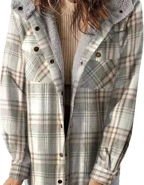 Load image into Gallery viewer, Cozy Plaid Hooded Wool Coat with Fleece Lining
