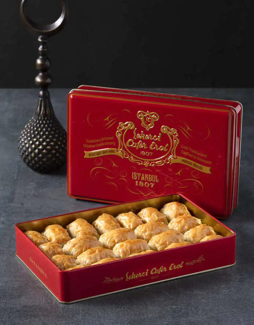 Load image into Gallery viewer, Şekerci Cafer Erol Buttery Pistachio Baklava in Red Tin Box, 1 kg
