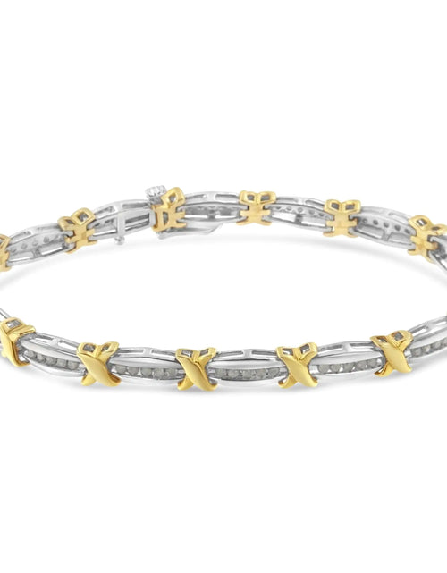 Load image into Gallery viewer, Two-Tone 10K Yellow Gold over .925 Sterling Silver 1.0 Cttw Diamond Channel Set Tapered &amp; X-Link 7&quot; Tennis Bracelet (H-I Color, I2-I3 Clarity)
