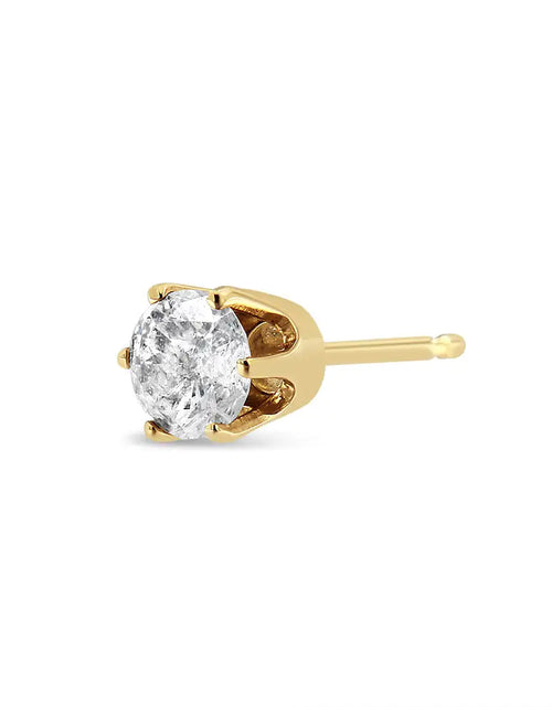 Load image into Gallery viewer, 14K Yellow Gold Diamond Solitaire 6-Prong Single Solitaire Stud Earring (3/8 cttw, I-J Color, I2-I3 Clarity)
