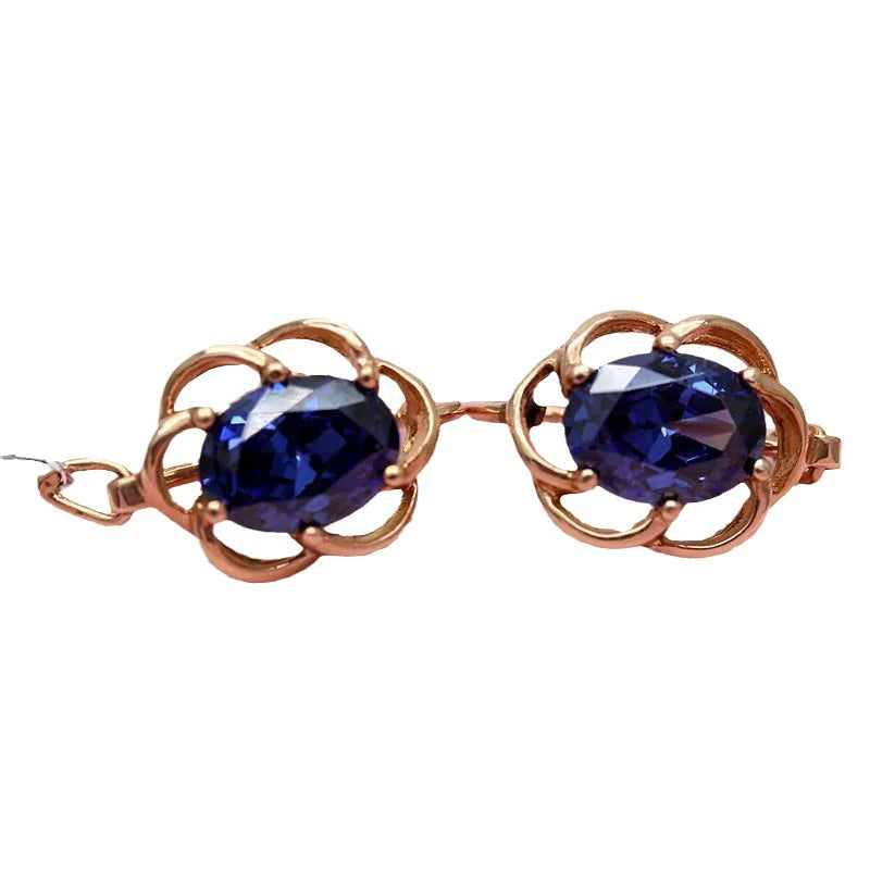 Purple Gold Earrings with Blue Stone