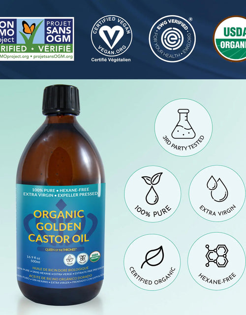 Load image into Gallery viewer, QUEEN OF THE THRONES Organic Golden Castor Oil - 500mL (16.9oz) | 100% Pure &amp; Expeller-Pressed for Hair, Skin &amp; Digestion | Hexane Free | USDA Certified 16.9 Fl Oz (Pack of 1)
