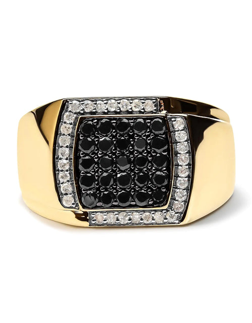 Load image into Gallery viewer, Men&#39;s 14K Yellow Gold Plated .925 Sterling Silver 1.00 Cttw White and Black Treated Diamond  Ring (Black / I-J Color, I2-I3 Clarity)
