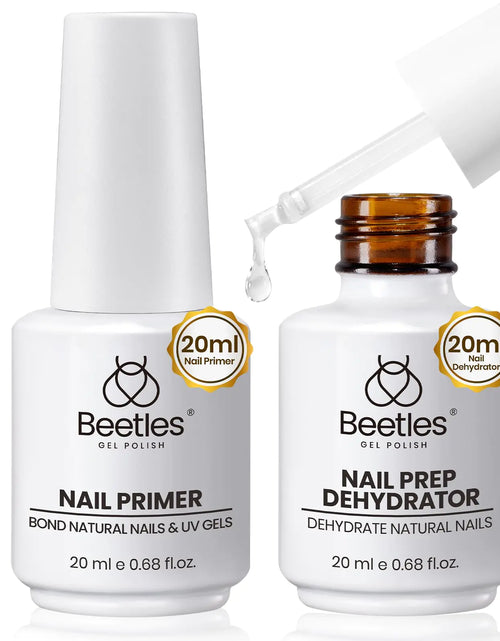 Load image into Gallery viewer, Beetles 20ml Nail Dehydrator and Primer, Large Capacity Acid Free Natural Nail Prep Dehydrate and Primer, Acrylic Nail Dehydrator and Primer for UV Gels Superior Nail Bond Professional Salons Set 0-0-20ml Nail Dehydrator and Primer Kit
