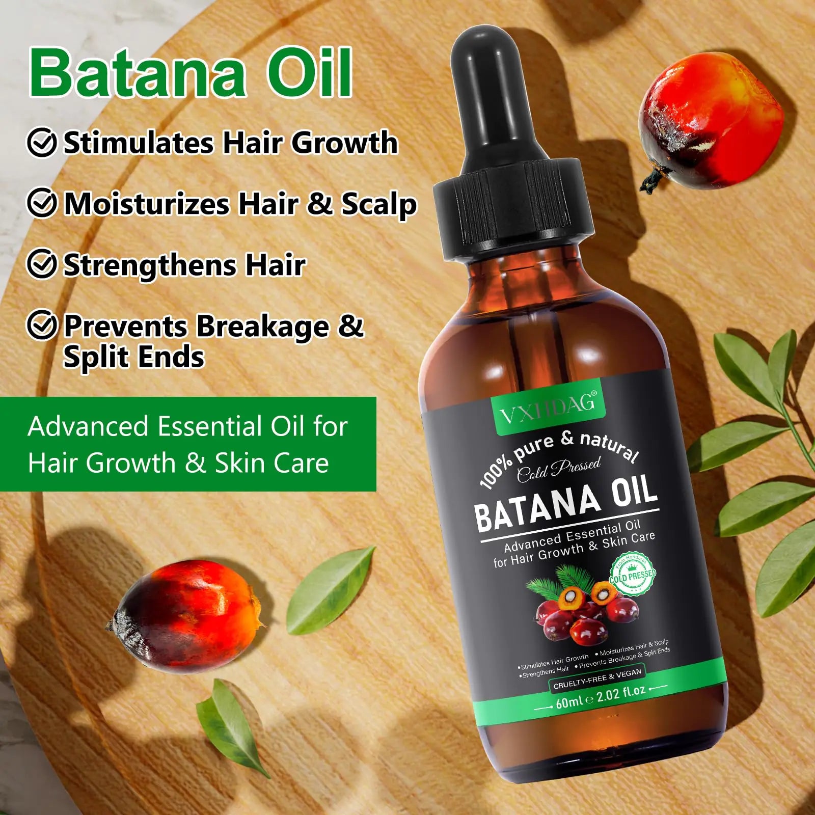 Batana Oil - 100% Pure & Natural from Honduras for Hair Growth, Eliminates Split Ends, Enhances Radiance & Nourishment for All Hair Types, 2.02 fl oz 2.02 Fl Oz (Pack of 1)