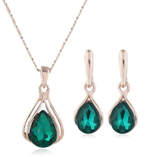 Load image into Gallery viewer, Crystal Rose Gold Water Drop Jewelry Set
