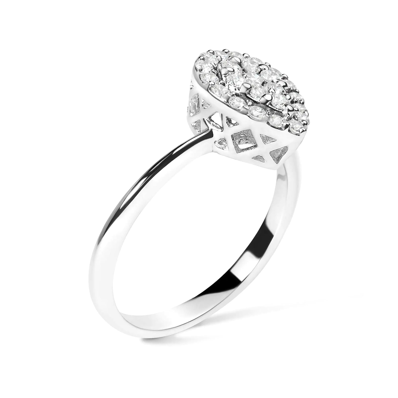 .925 Sterling Silver 3/8 Cttw Lab Grown Diamond Cluster and Halo Pear Promise Ring (G-H Color, VS2-SI1 Clarity) - Size 7