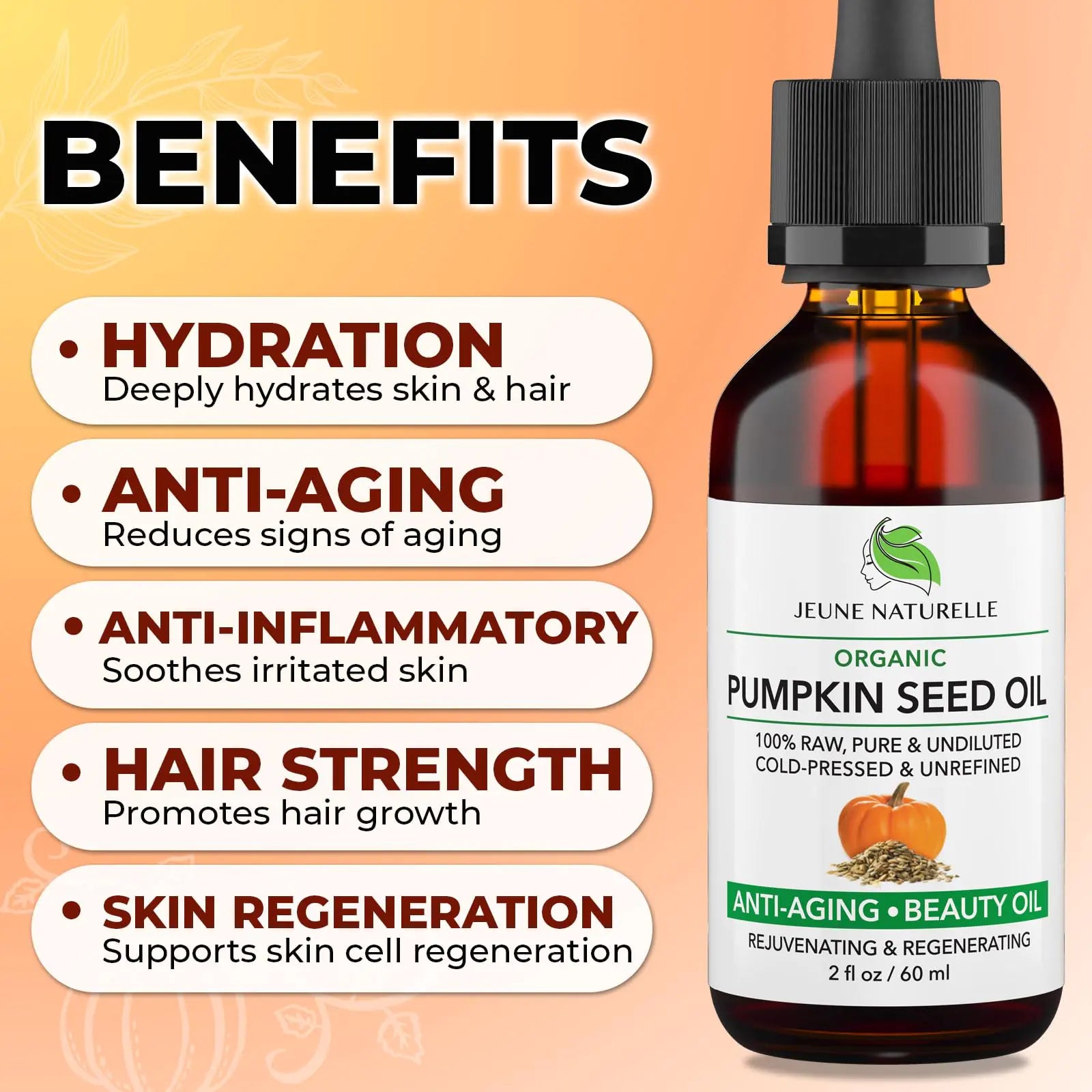 Pumpkin Seed Oil Organic, 100% Pure RAW Cold Pressed Undiluted For Anti Aging Wrinkle Repair Hair Growth, Fast Absorbing, Travel Size, Non-Comedogenic Organic Pumpkin Seed Oil