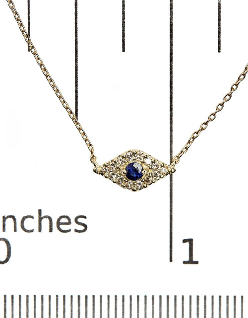 Load image into Gallery viewer, 10K Yellow Gold Blue Sapphire and Diamond Accented Evil Eye 18&quot; Inch Pendant Necklace (H-I Color, I1-I2 Clarity)
