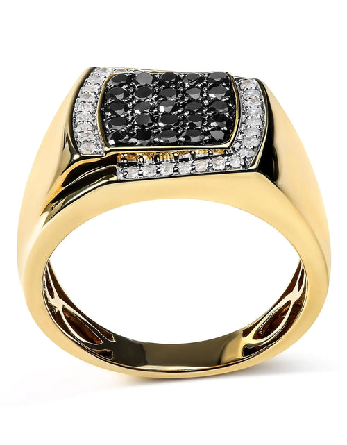 Load image into Gallery viewer, Men&#39;s 14K Yellow Gold Plated .925 Sterling Silver 1.00 Cttw White and Black Treated Diamond  Ring (Black / I-J Color, I2-I3 Clarity)
