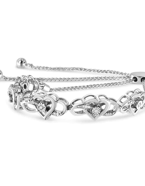 Load image into Gallery viewer, .925 Sterling Silver Diamond Accent Interlocking Infinity and Heart 4”-10” Adjustable Bolo Tennis Bolo Bracelet (H-I Color, I2-I3 Clarity)
