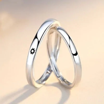 Load image into Gallery viewer, Minimalist Silver Sun Moon Adjustable Ring - Couple Engagement Jewelry
