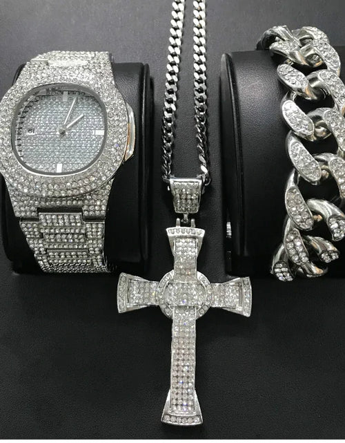 Load image into Gallery viewer, Luxury Hip Hop Diamond Cross Jewelry Combo Set
