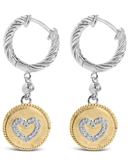 Load image into Gallery viewer, 18K Yellow Gold Plated .925 Sterling Silver 1/8 Cttw Diamond Heart Medallion Drop and Dangle Earring (I-J Color, SI1-SI2 Clarity)
