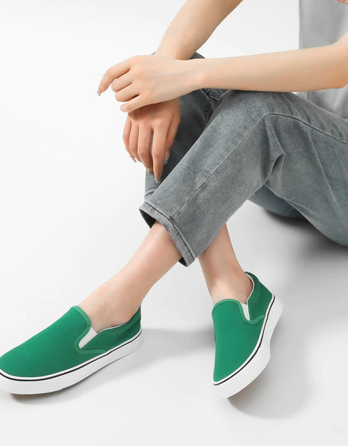 Load image into Gallery viewer, Women&#39;s Slip on Shoes Canvas Sneakers Loafers Non Slip Shoes Low Top Casual Shoes 9.5 Dark Green
