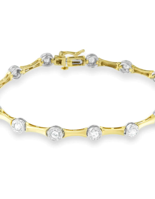 Load image into Gallery viewer, 10K Yellow Gold Flashed .925 Sterling Silver 1.0 Cttw Miracle Set Round-Cut Diamond Bezel Style Link Bracelet (I-J Color, I1-I2 Clarity) - 7&quot;
