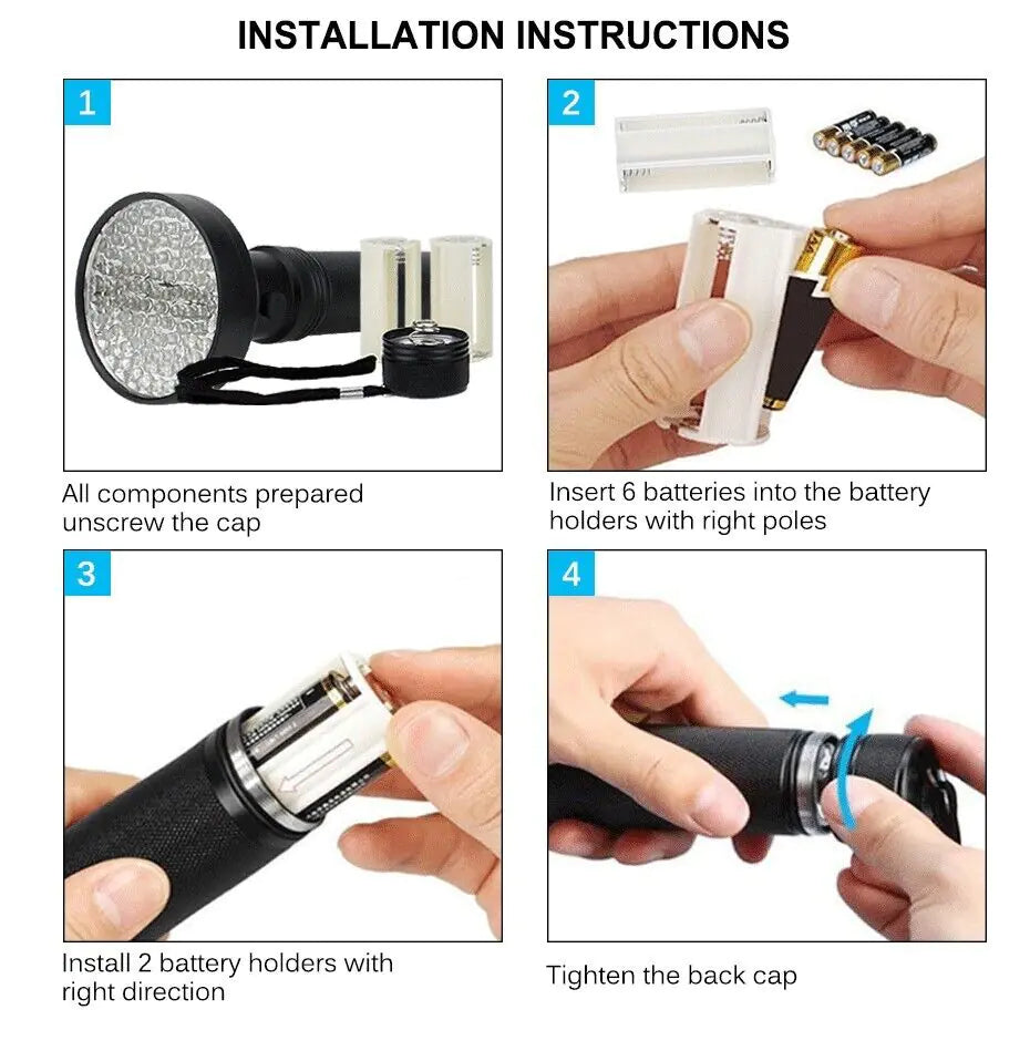 UV Ultraviolet Light 100 LED Flashlight BlackLight 395nM Inspection Lamp Torch